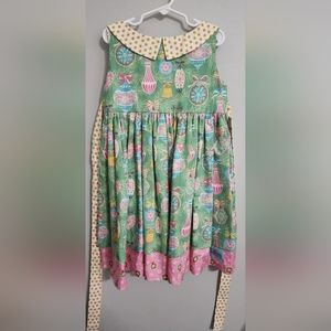 Sweet Petunia Holiday Christmas Ornament Dress Girls Size 7 Green Pink Collar